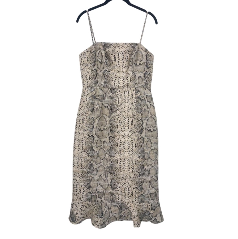 Anthropologie Hutch Etta Dress Womens 6 Ivory Black Gold Snakeskin